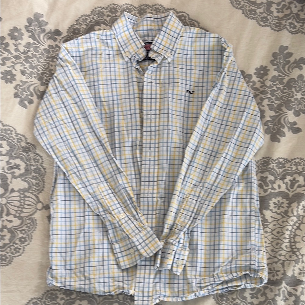 Vineyard Vines Light Blue and Yellow Plaid Button-Down Shirt